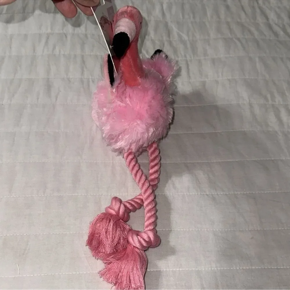 PETSHOPPE Pink Flamingo Plush Rope Squeaky Sound Dog Toy